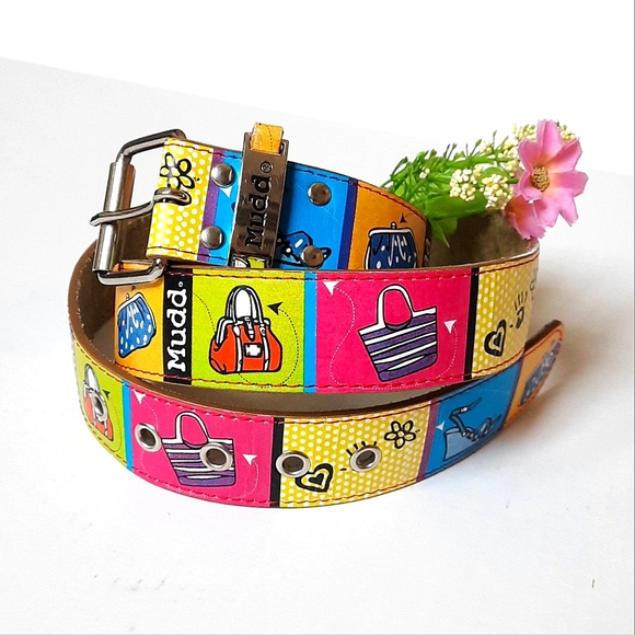 MUDD Genuine Leather Belt, Vibrant Colour Block Fashion Images - Picture 3 of 14